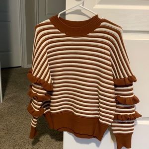 English factory thick striped sweater with ruffle sleeves